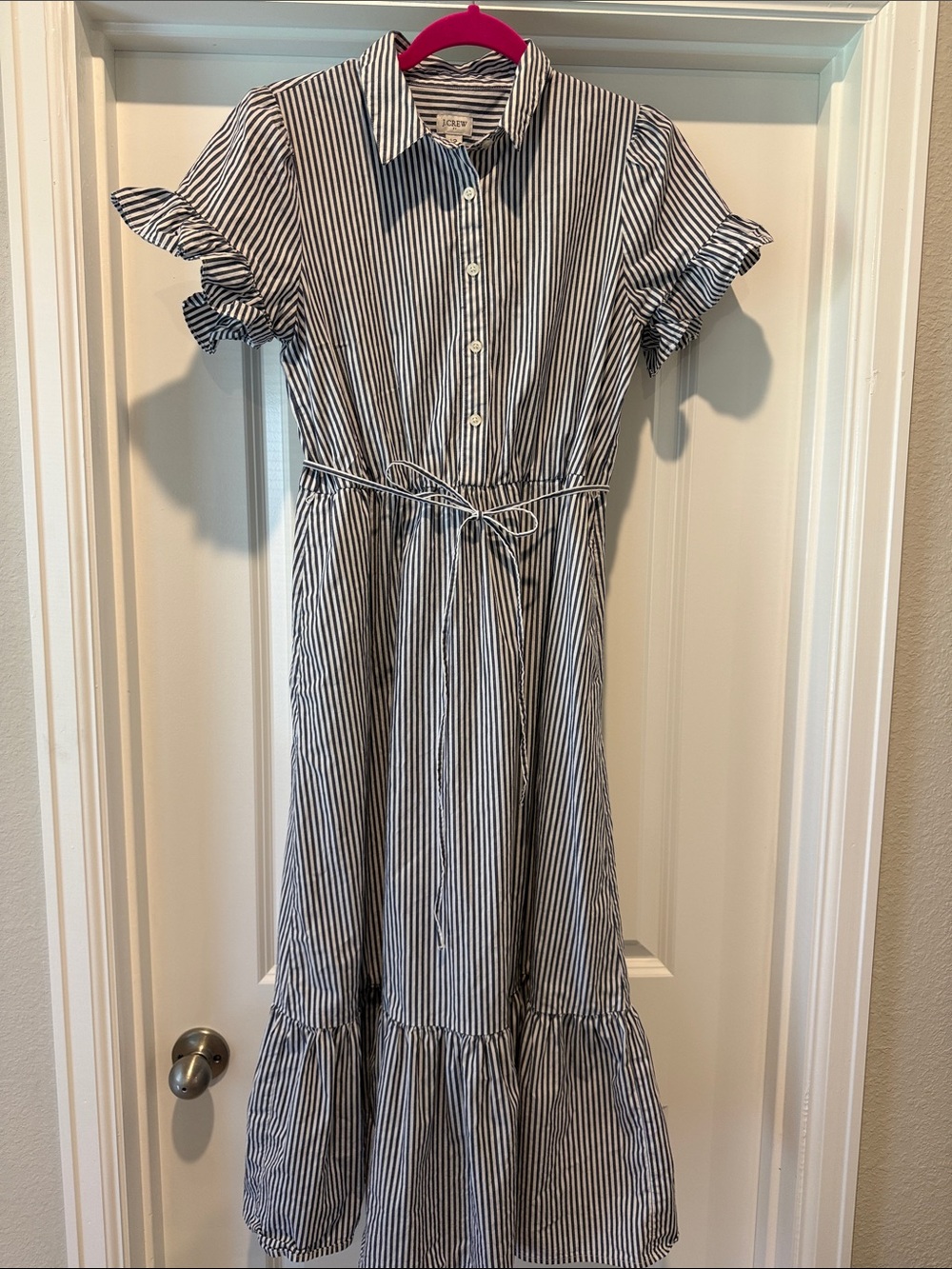 J. Crew Navy and White Striped Button-Front Shirt Dress Size 10